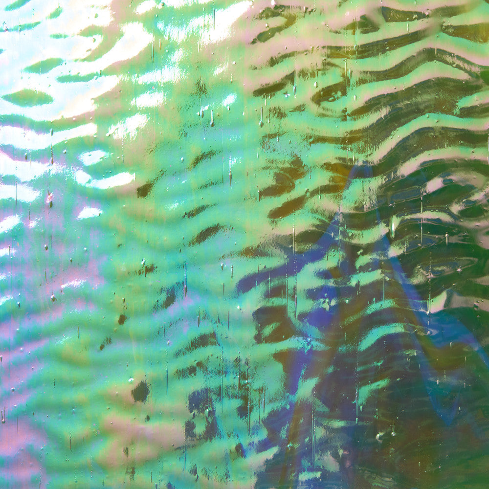 Steaky Color Rippled Glass Sheet Green Streaky w/ Multi Colors and Iridescent Finis ...
